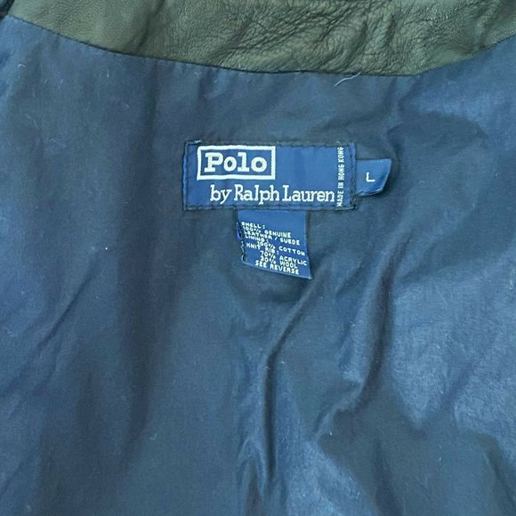 Polo Lauren Ralph Blue Bomber Large Leather Jacket - Picture 8 of 8